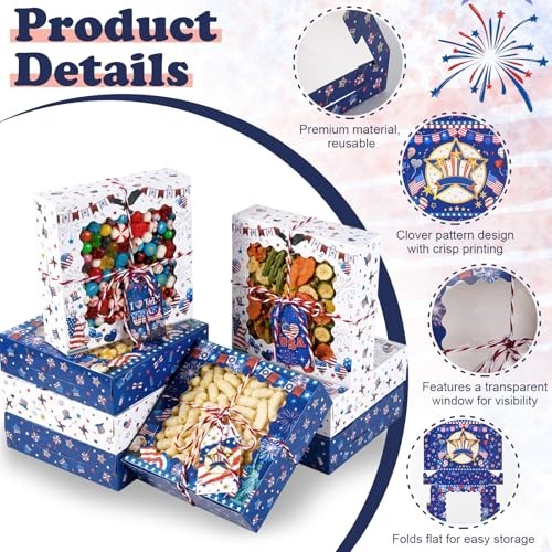FCKLVMC 12 Pcs 7 X 7 In 4th Of July Treat Boxes with Window, Fourth Of July gallery