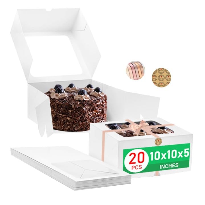 20 Pcs White Cake Box with Window,10x10x5 Inches,Bakery Boxes with Handmade L…