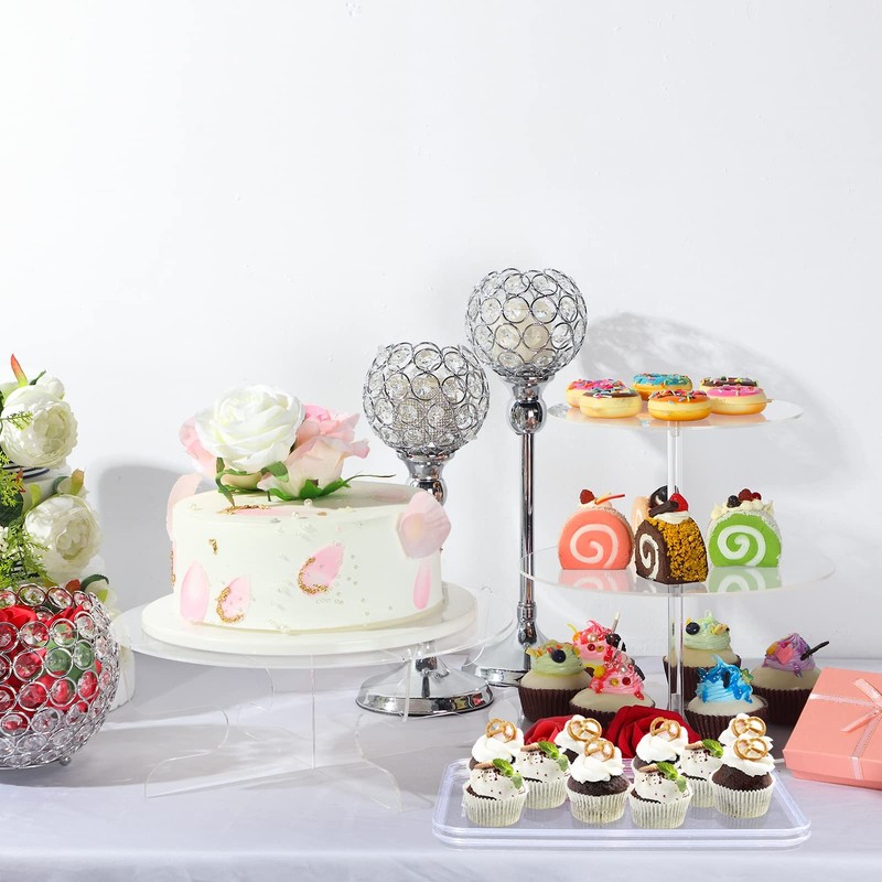 Sawysine 4 PC Acrylic Cake Stand Set Include 3 Tier Round Cake Stand 1 Tier D... gallery