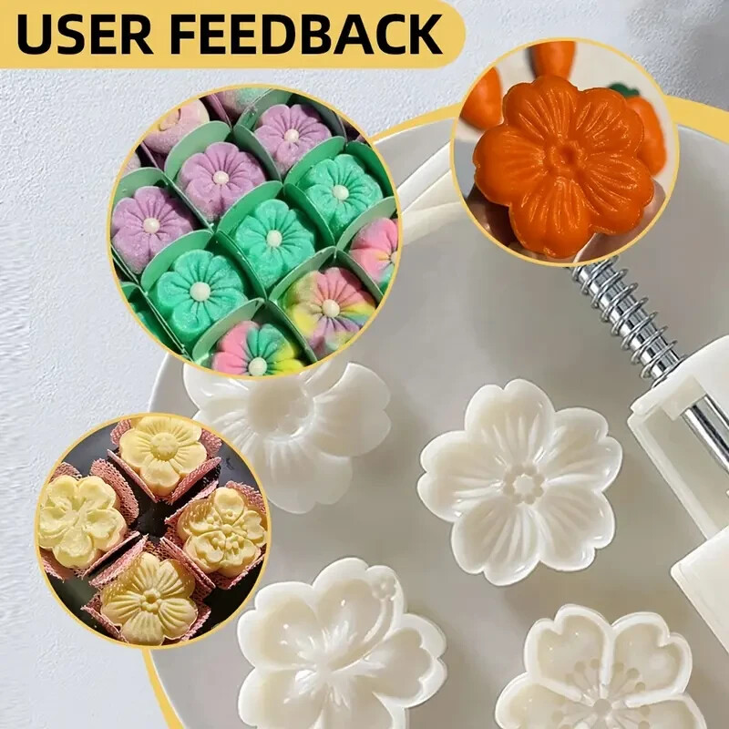 Flower Moon Cake Mold Set, Includes 1 Mold and 4 Stamps |EXP SHIP gallery