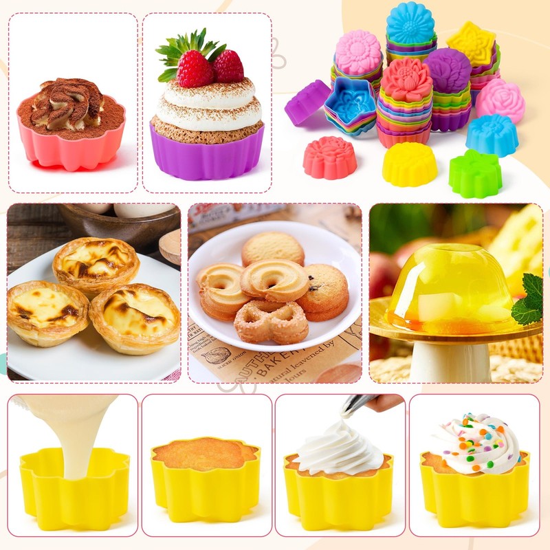 Mini Silicone Cupcake Liners Molds - 60Pcs 2 Inch Muticolor Floral Shaped Bak... gallery