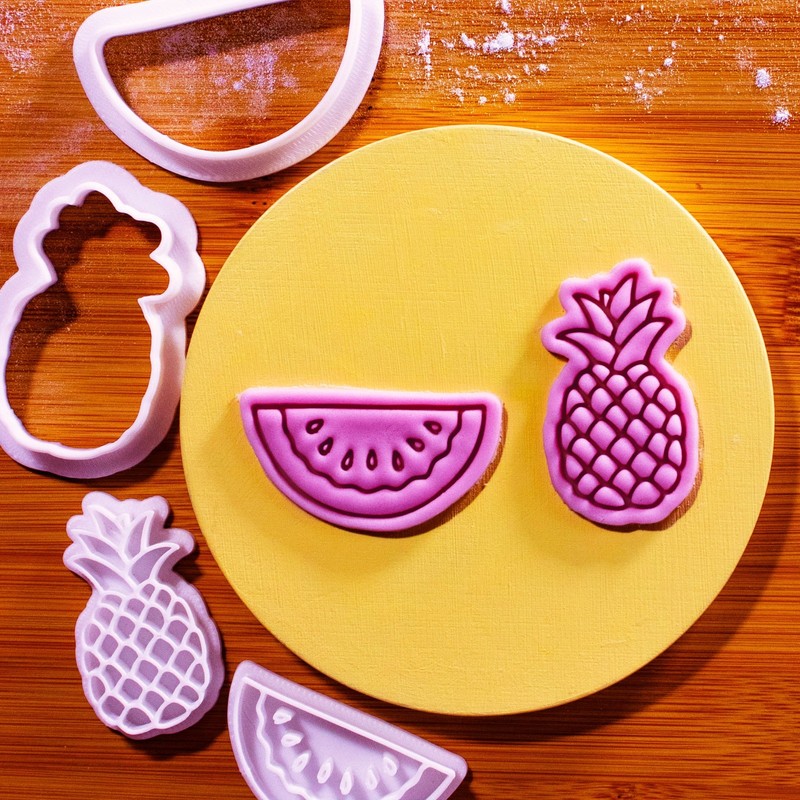Pineapple & Watermelon Cookie Cutter + Stamp Set – Mini Tropical Fruits Mold