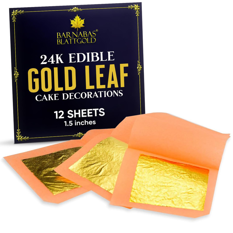 Edible Gold Leaf 24K by Barnabas Blattgold – Cake Decorations, 12 Sheets