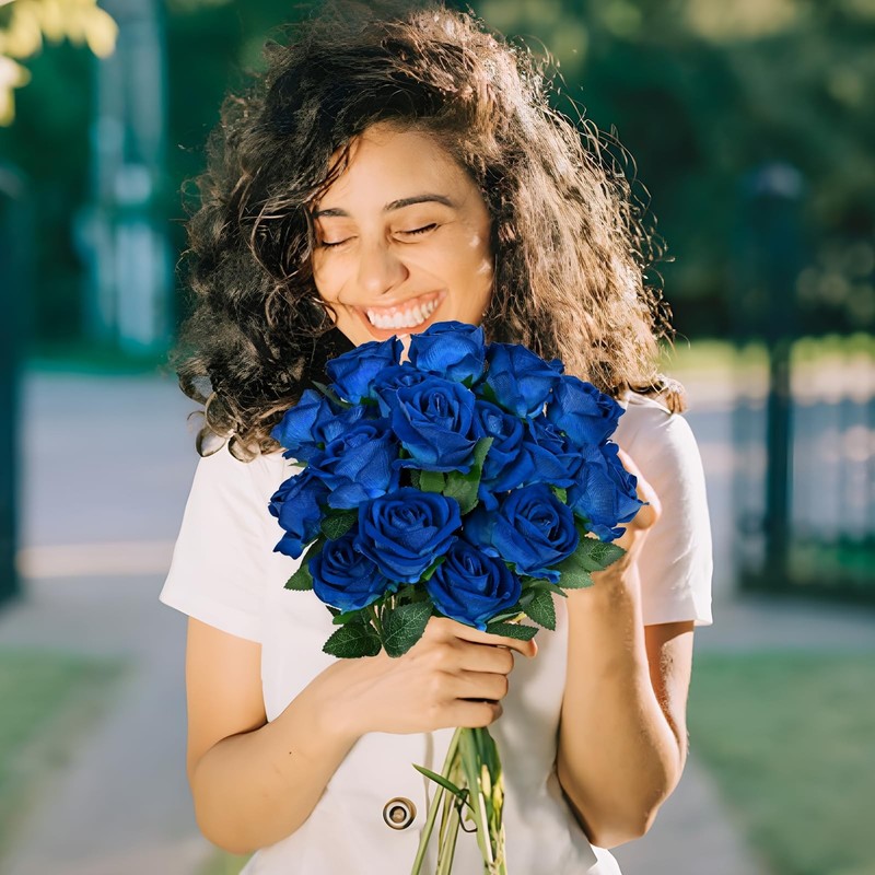 Waipfaru 50 Pcs Blue Roses Fake Roses Artificial Velet Flowers For Valentines gallery