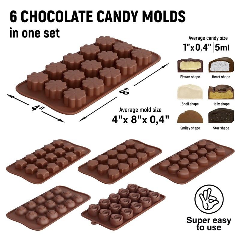 6 PCS Food Grade NonStick Silicone Chocolate Moulds For Jelly Candy Truffles gallery