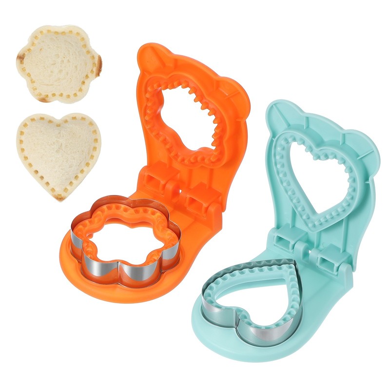 2 Pack Crustless Sandwich Cutter, Flower/Heart Shape(Orange/Blue)