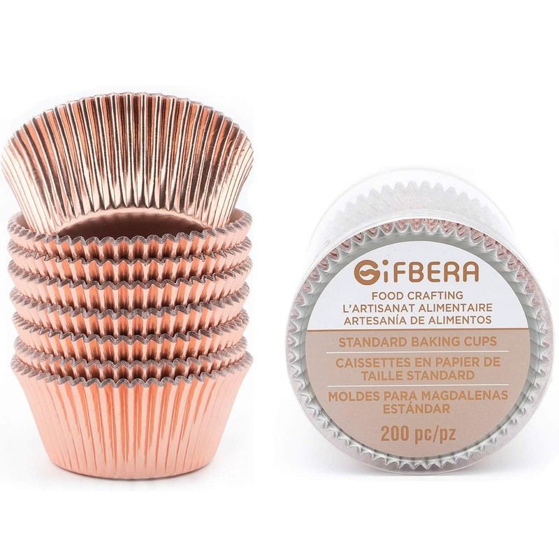 Rose Gold Metallic Foil Cupcake Liners Standard Baking Muffin Cups 200 Count