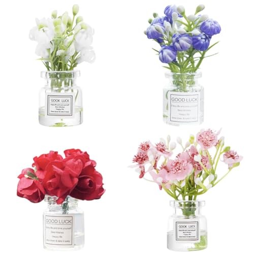 Set of 4 Cute Mini Rose Flower Vase Car Jasmine+cherry Blossom+rose+lavender gallery