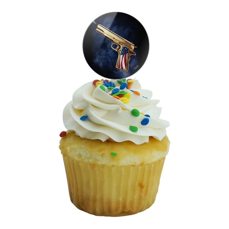 USA American Flag 2nd Amendment Golden Gun Cupcake Picks Toppers Set of 6 gallery