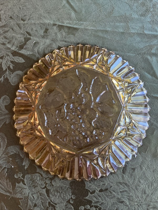 VINTAGE GLASS CAKE PLATE SERVING DISH 11-1/8" Diameter Yellow Glass gallery