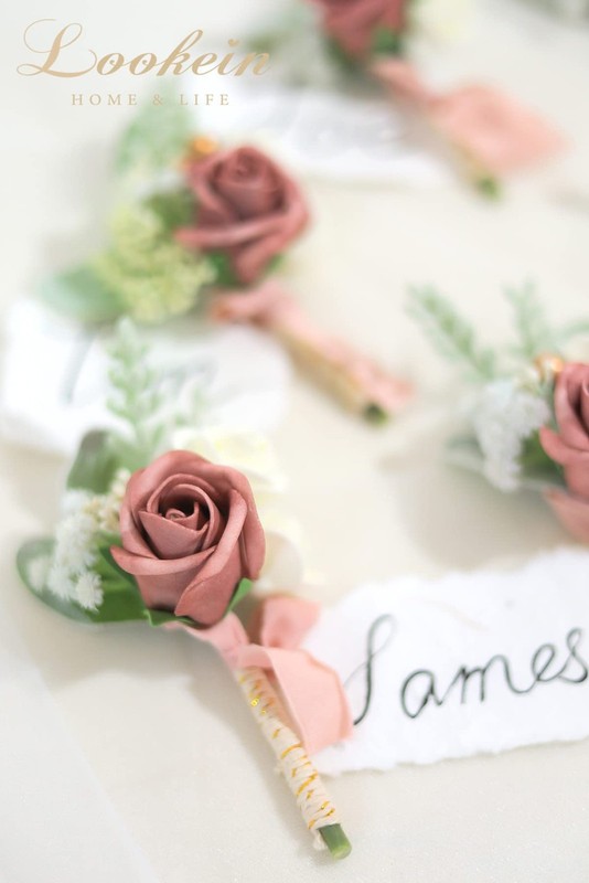 Lookein Dusty Rose Wedding Boutonniere For Men Set Of 6 Artificial Rose gallery