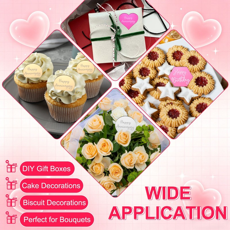 20Pcs Acrylic Mirror Happy Anniversary Cupcake Toppers Round  Shapes, 059-Silver gallery