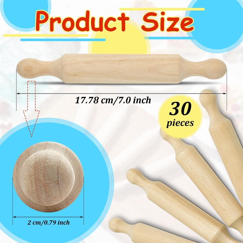 30 Pcs Wooden Mini Rolling Pin Long Kitchen Baking Small Dough Rolling Pin fo... gallery