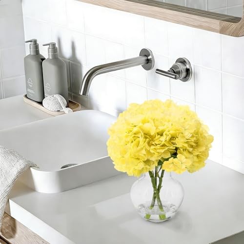 Hydrangea Artificial Flowers with Glass Vase, Fringed Edge Real Touch Yellow gallery