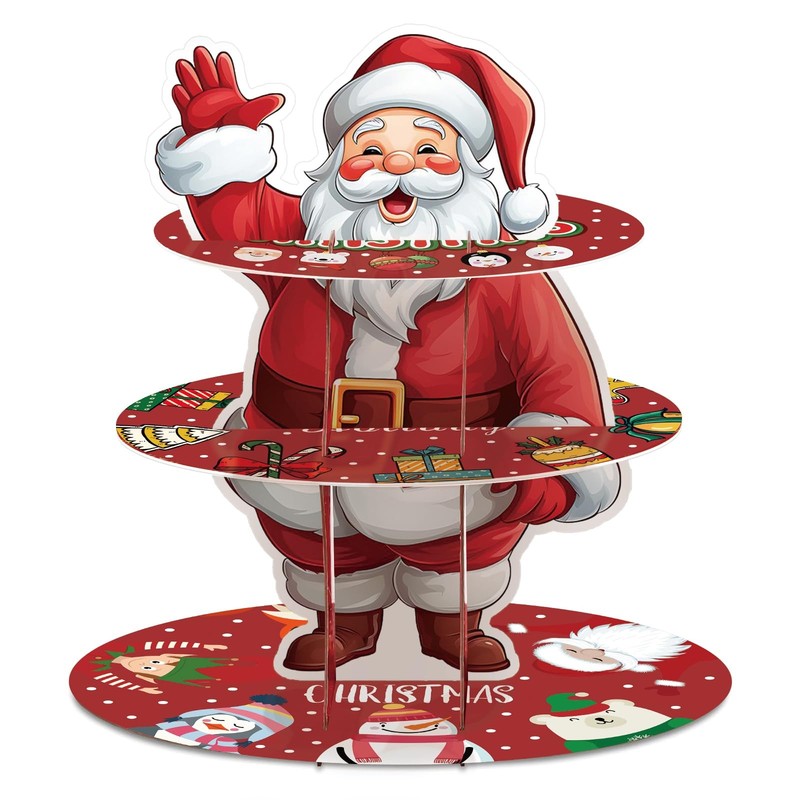 Christmas Santa Cupcake Stand, 3 Tier Santa Claus Cake Stand Decorations, Xma…