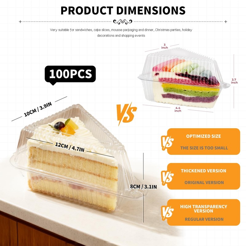 YOIYINI 100Pcs Cake Slice Containers,Pie 5.4x4.2x2.9 inches, clear gallery