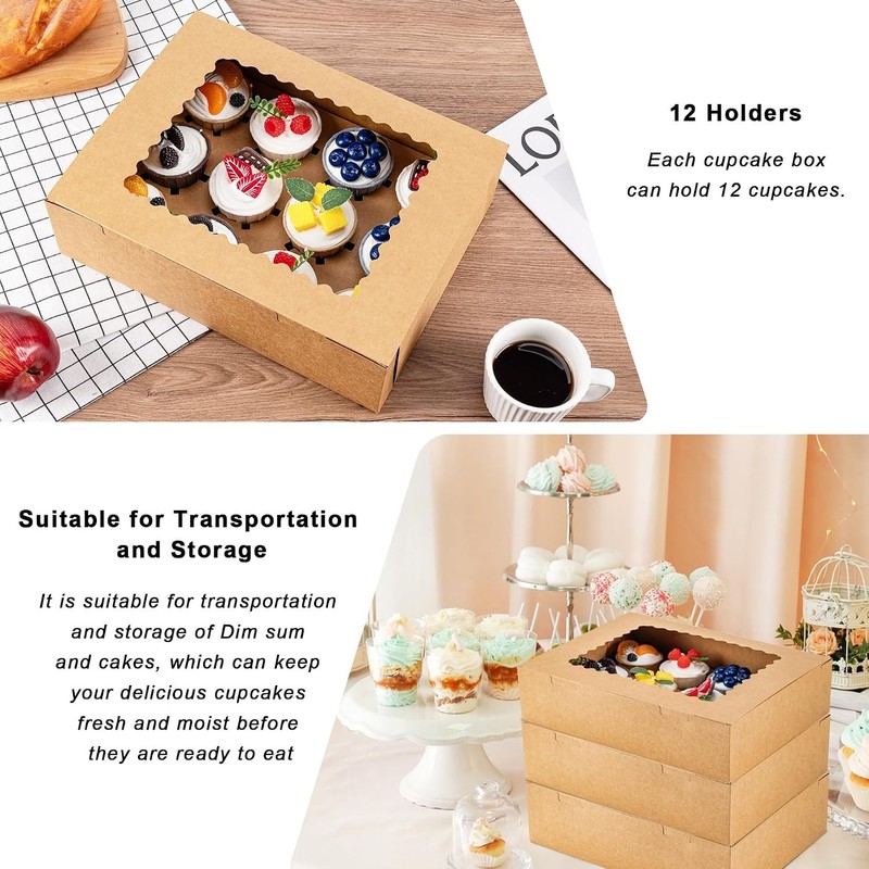 6PCS Cupcake Boxes - Hold 12 Count Cupcake Containers with Window, Food Grade gallery