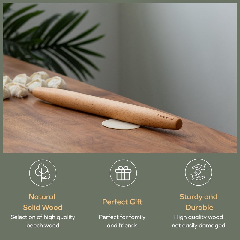 Wooden French Rolling Pin Beech Wood Tapered Fondant Pie Crust 17.5 Inch gallery