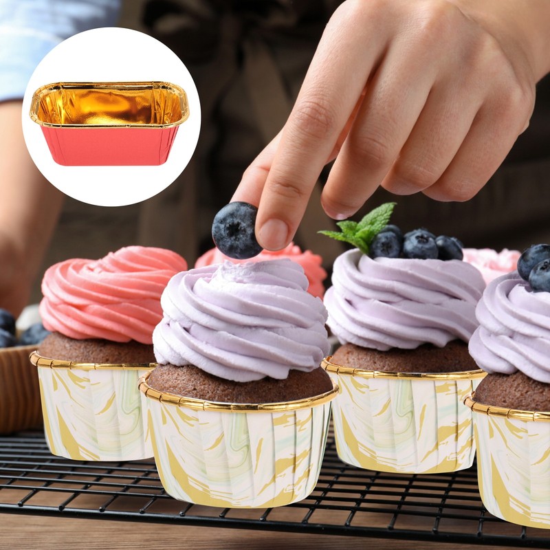 50 Pcs Cupcake Liners, Single-sided Aluminum Foil, Red (Rectangle) gallery