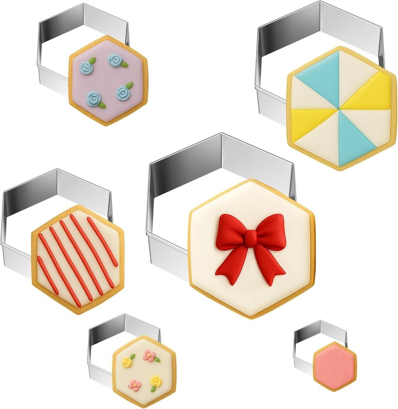 6PCS Hexagon Cookie Cutter Set, Large Geometric Stainless Steel Baking Suppli…