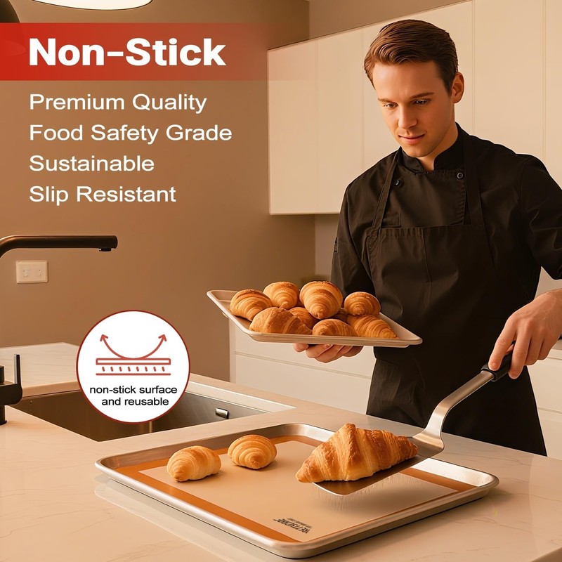 Silicone Baking Mat Set by PrettyCare (2 Half Sheet and 1 Quarter Sheet) Non ... gallery