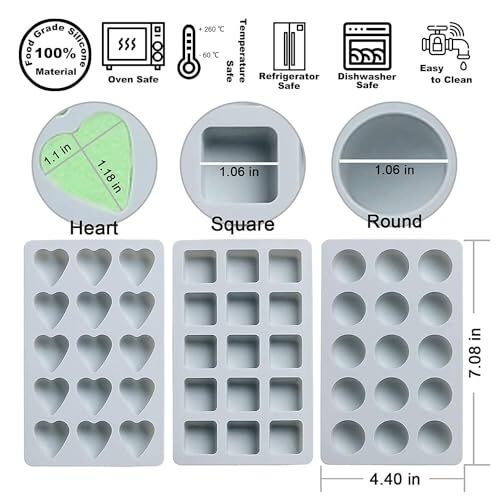 3 Pieces Candy and Chocolate Silicone Molds Set Non-stick Including Heart, Blue gallery