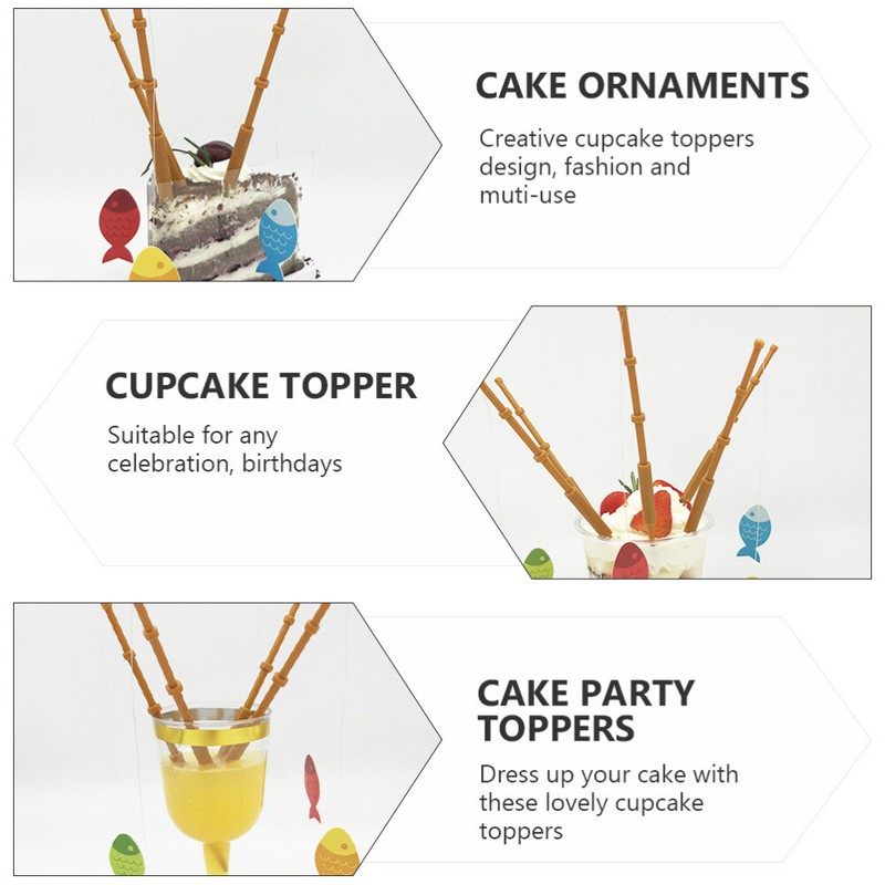 8PCS Fishing Rod Shape Cupcake Toppers Cake Decorations Table Decors Mixed Color gallery