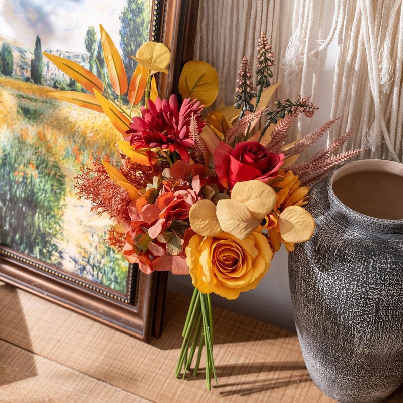 Peauley Fake Silk Flowers Bouquet Faux Centerpieces Roses Gerberas Hydrangea gallery