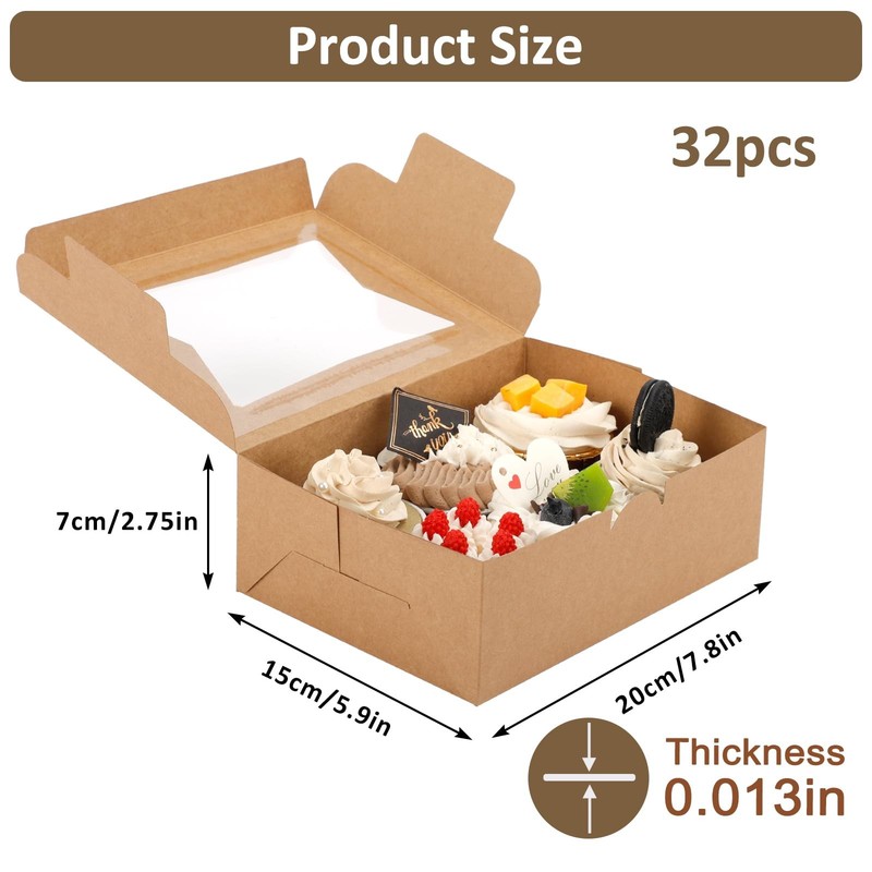 32 PCS 8x6x2.5 Inch Bakery Cookie Box With 3 Style Windows For Dessert gallery