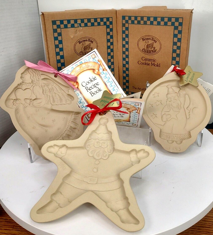 Brown Bag Cookie Art/1994 Santa Star & Santa in The Moon/1984 Angel Cookie Mold