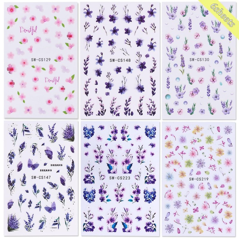 Flower Nail Art Stickers 3D Self-Adhesive Decals 6PCS Style4 gallery