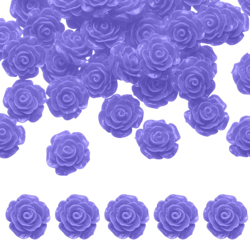 50 Pink Flower Beads in Dark Purple Resin, 20mm Charm Plate for Decoration