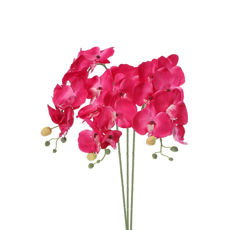 3Pcs 31″ 7 Fake Silk Artificial Orchid Heads for Phalaenopsis, Fuchsia