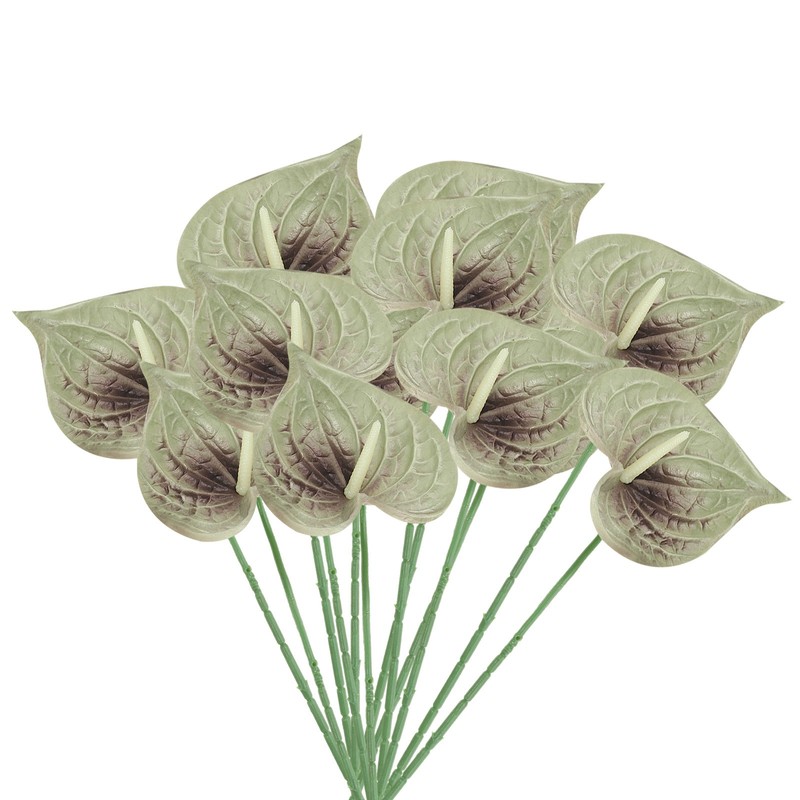10Pcs 13" Artificial Anthurium Lily Flowers Floral Bouquet Decor, Grey Green