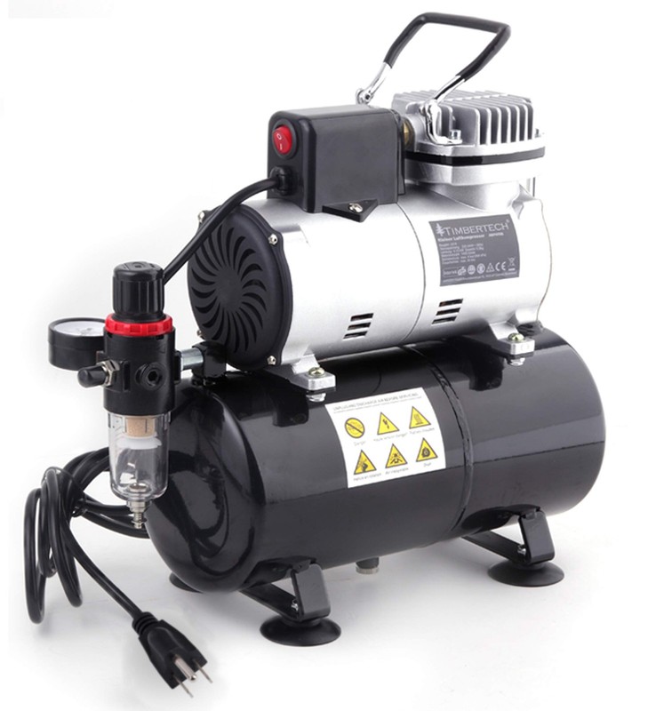 Timbertech Upgraded Airbrush Single-Piston Oil-free Mini 14*6.3*11 ines, Gray