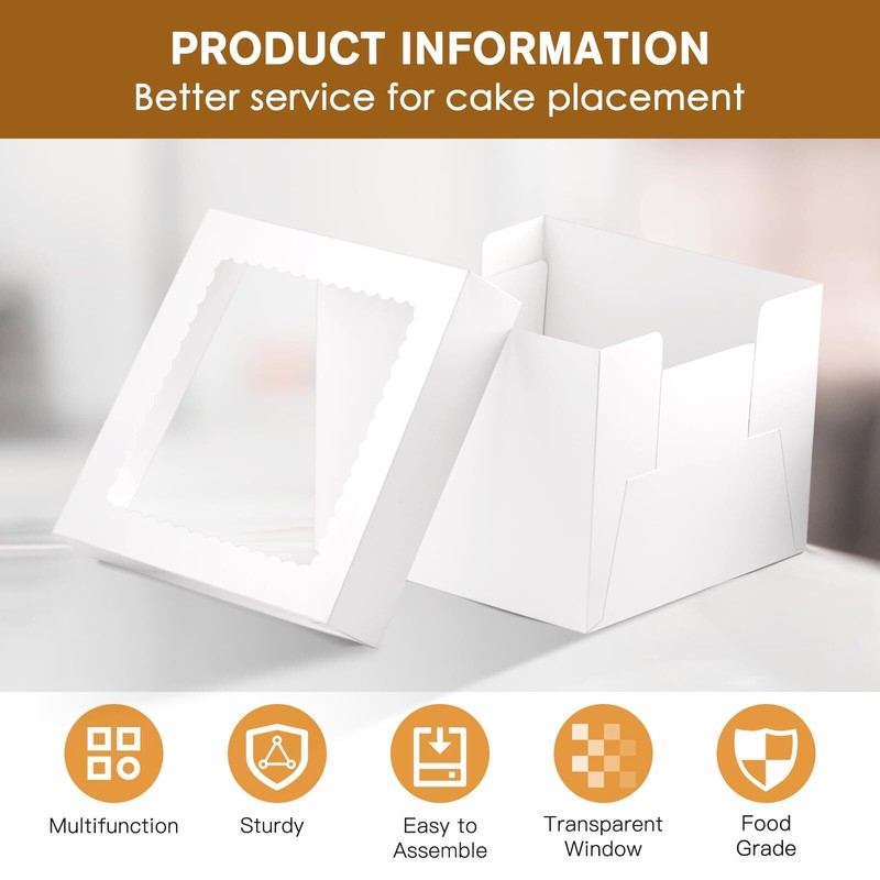 10 Pcs Cake Boxes 10x10x8 Inches Tall Box with Lids Boards White Bakery Boxes... gallery