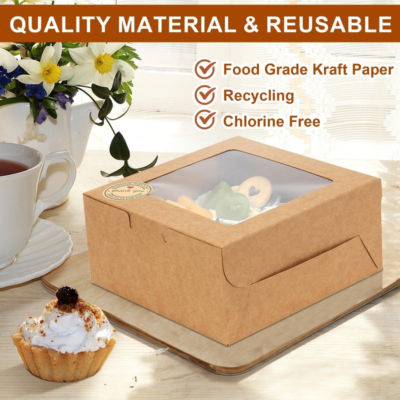 50 PCS Cupcake Boxes with Window - 6x6x3 Inch Bakery Treat Boxes for Cookies, De gallery