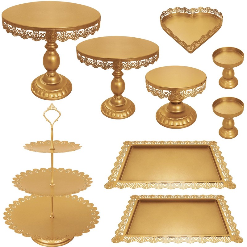 Set of 9 Cake Stands Metal Cupcake Stand Set Multiple Styles Candy Fruit Disp…