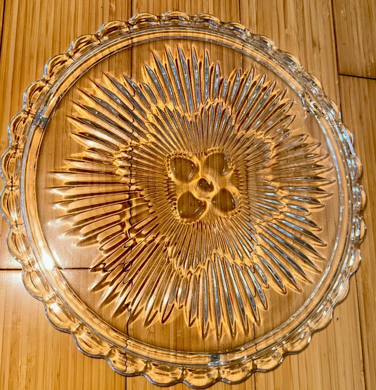 Vintage 1960's Indiana Glass Flower Design #3355 Clear Glass 11-1/4" Cake Plate gallery