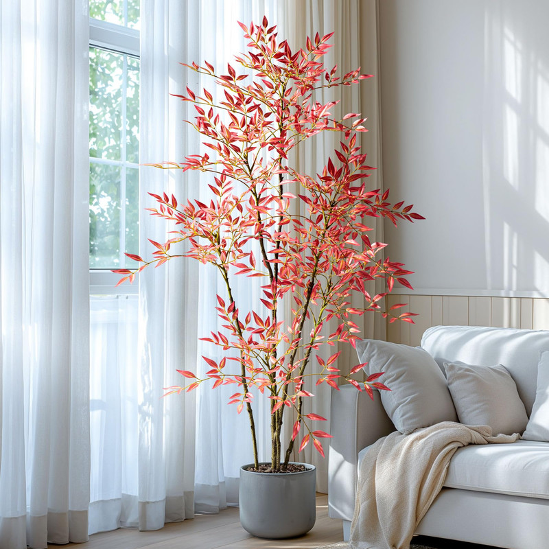 Erimda 6Ft Faux Bamboo Tree Artificial Nandina Tree Artificial Indoor Plants
