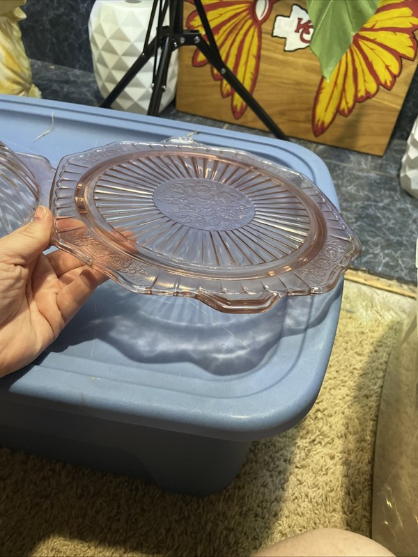 Vintage Pink Depression Glass Anchor Hocking Mayfair Open Rose Footed Cake Plate