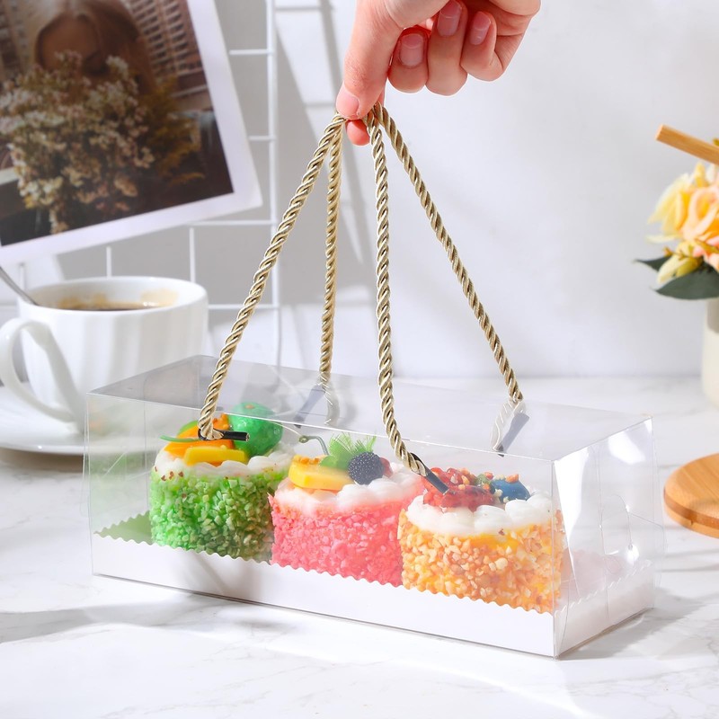 30PCS Clear Cupcake Boxes Portable Gable Handles Rectangular Container 9x3x3Inch gallery