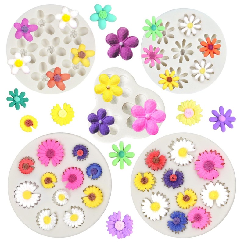 5Pcs Flower Silicone Mold, Mini Flower Fondant Chocolate Silicone Molds for B…