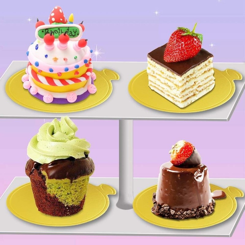 200 PCS Round Mini Cake Boards Gold Circle Base Paper Cupcake Dessert Display gallery