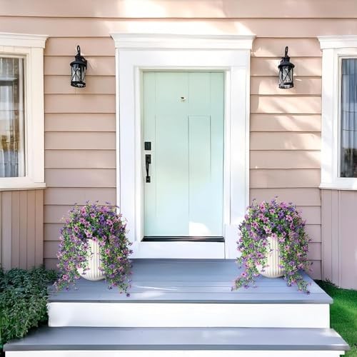 Artificial Fake Hanging Flowers Plants for Outdoor Spring Purple + Light Purple gallery