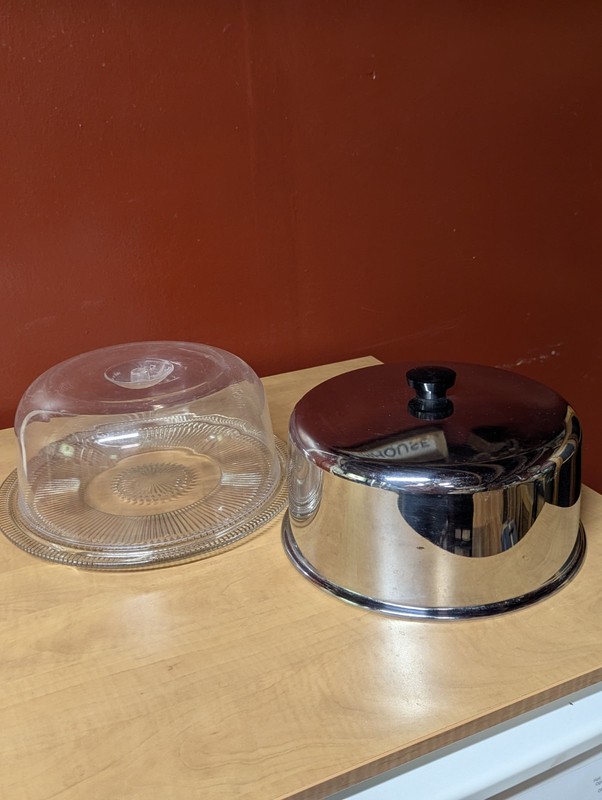 Vintage Chrome and Pressed Glass Cake Plate Plastic Display Dome