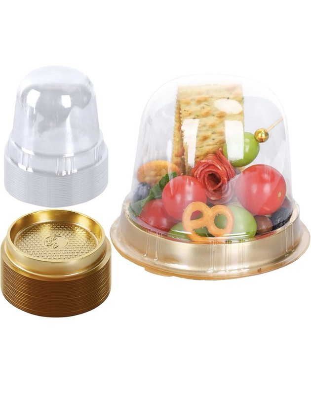 Clear Plastic Round Dome Cake Box with Gold Base, Disposable Container