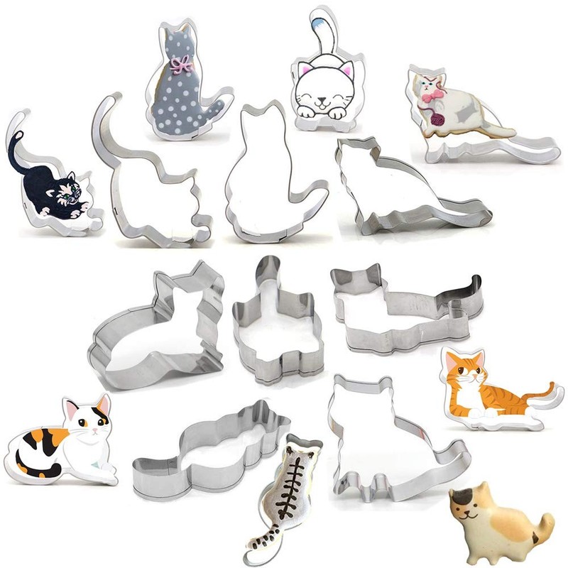 FAZHBARY 8 PCS Cat Cookie Cutter Set Stainless Steel cookie Silver