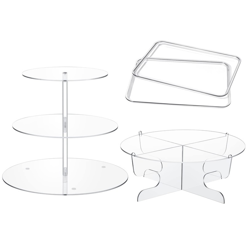 Sawysine 4 PC Acrylic Cake Stand Set Include 3 Tier Round Cake Stand 1 Tier D…