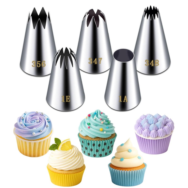 Large Piping Tips Set, Stainless Steel Frosting Piping Kit, 5 Pieces Pastry C…